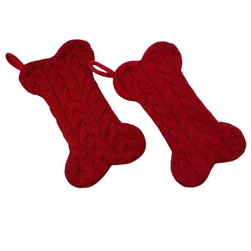 Red Cable Knit Dog Bone Christmas Stockings Set of 2 Hobby Lobby Festive Puppy